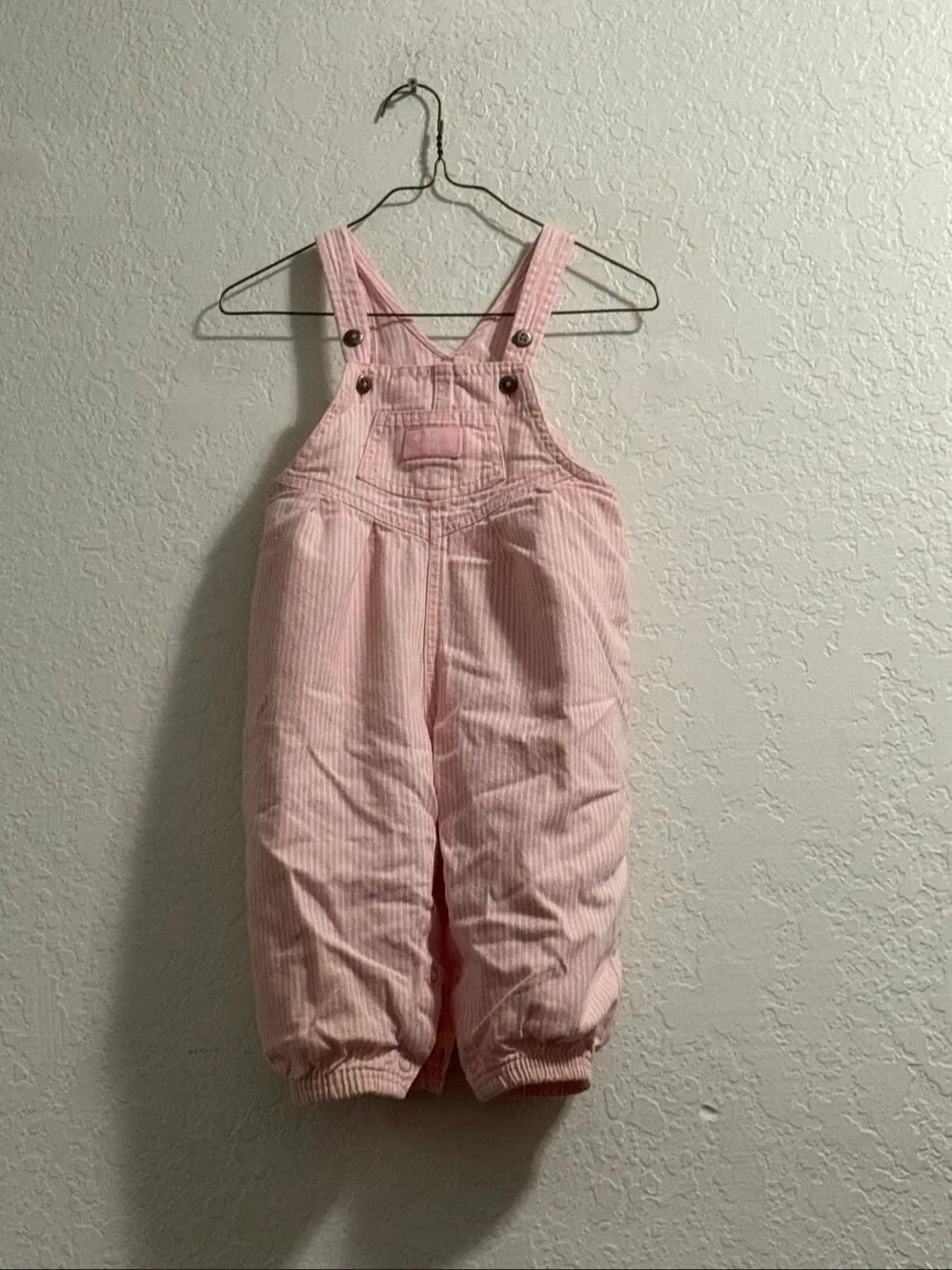 Vintage Oshkosh B'Gosh Pink Striped Overalls Vestbak 18 months Snaps